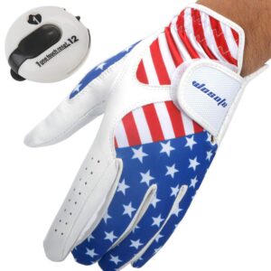 wosofe golf gloves men's left hand cabretta leather with score counter usa flag white soft breathable professional mini