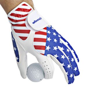 wosofe Golf Gloves Men's Left Hand Cabretta Leather with Score Counter USA Flag White Soft Breathable Professional Mini