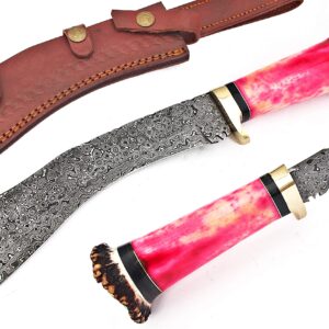 FAYYAZ BROTHERS Custom Made Damascus Steel Hunting Knife/Kukri Knife FBK-18730 (Red Colored Bone)