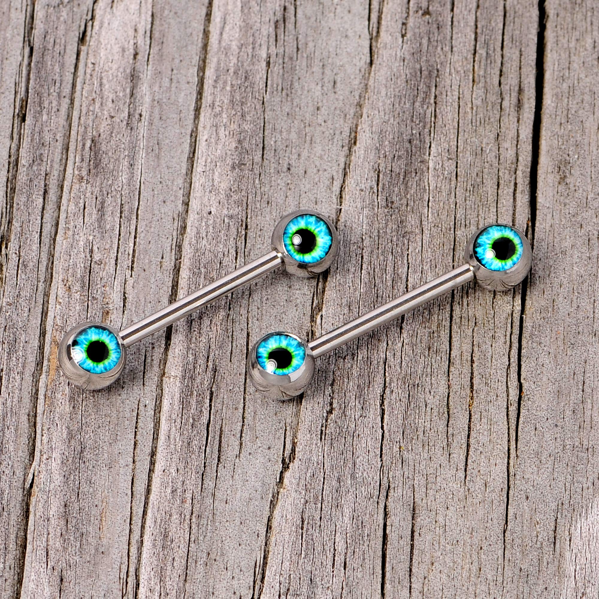 Body Candy 14G Womens Nipplerings Piercing Steel 2Pc Haunting Blue Human Eyeball Nipple Ring Set 5/8"