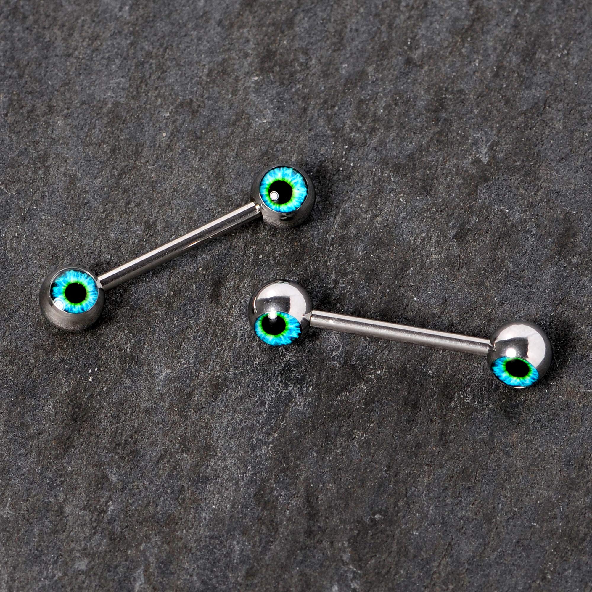 Body Candy 14G Womens Nipplerings Piercing Steel 2Pc Haunting Blue Human Eyeball Nipple Ring Set 5/8"