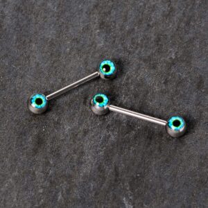 Body Candy 14G Womens Nipplerings Piercing Steel 2Pc Haunting Blue Human Eyeball Nipple Ring Set 5/8"