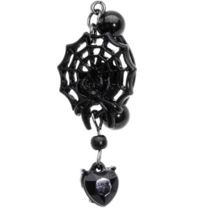 Body Candy Black Plated Steel Navel Ring Piercing Black Heart Spiderweb Reversible Dangle Belly Button Ring