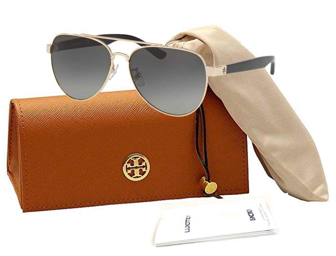 Tory Burch TY6070 327111 57M Shiny Light Gold Metal/Light Grey Gradient Aviator Sunglasses For Women+ BUNDLE with Designer iWear Eyewear Kit