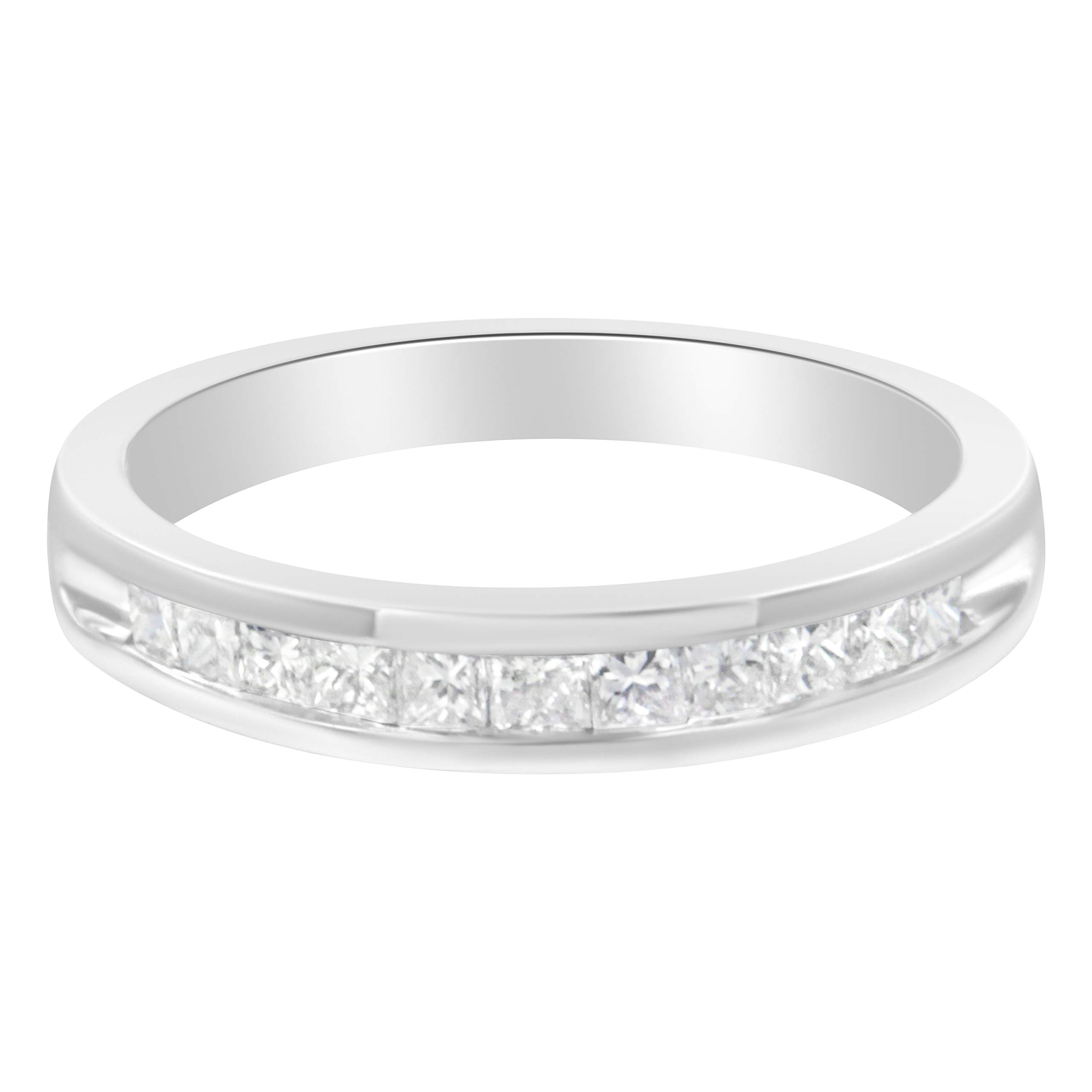 Haus of Brilliance .925 Sterling Silver 1/2 Cttw Princess-Cut Diamond Channel-Set Half-Eternity Wedding or Anniversary Band Ring (H-I Color, I2 Clarity) - Size 7