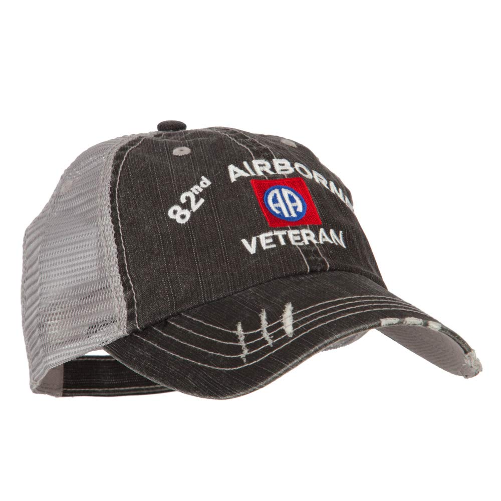 e4Hats.com US Army 82nd Airborne Veteran Embroidered Low Profile Cotton Mesh Cap - Black OSFM