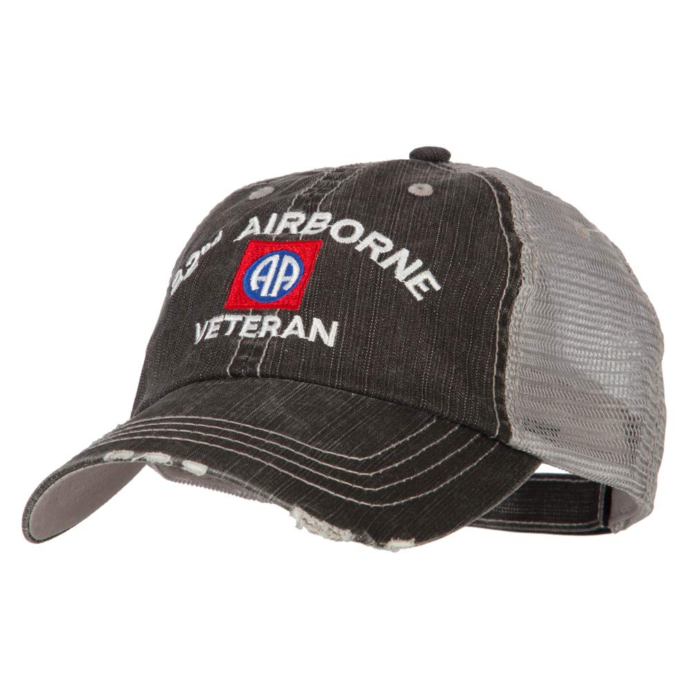 e4Hats.com US Army 82nd Airborne Veteran Embroidered Low Profile Cotton Mesh Cap - Black OSFM