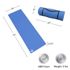 Foam Sleeping Pad for Camping - 0.75-Inch-Thick Waterproof Sleep Pad with Carry Straps for Cots, Tents, or Sleepovers by Wakeman Outdoors (Blue)