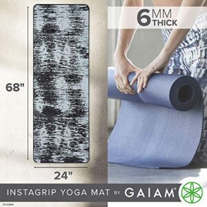 Gaiam Yoga Mat - 6mm Insta-Grip Extra Thick & Dense Textured Non Slip Exercise Mat for All Types of Yoga & Floor Workouts, 68" L x 24" W x 6mm Thick, Obsidian