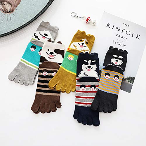 Hellomamma Women's Toe Sock Cute Cat Dog Ankle Sock Cotton Athletic Running Five Finger Socks for Girls (5 Pairs)