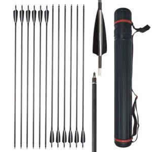 zshjgjr 34 inch carbon arrows archery hunting target arrow spine 500 with 4" real feathers 100 grain points arrow quiver tube 12 pieces (12 pieces arrows + quiver)