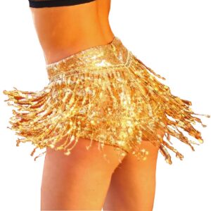 Yollmart Women's Sequins Tassel Skirts Shorts Booty Dance Festival Bottoms (US, Alpha, X-Large, Regular, Regular, Gold)