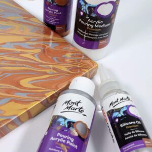 Mont Marte Premium Acrylic Pouring Paint Set, Metallic, 4 x 4oz (120ml) Bottles, Pre-mixed Acrylic Paint, Suitable for a Variety of Surfaces Including Stretched Canvas, Wood, MDF and Air Drying Clay.