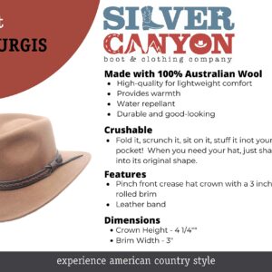 Sturgis Crushable Wool Felt Outback Western Style Cowboy Hat by Silver Canyon, Black