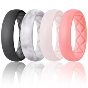 egnaro inner arc ergonomic breathable design, silicone rings for women with half sizes, women's silicone wedding band, 6mm wide - 2mm thick