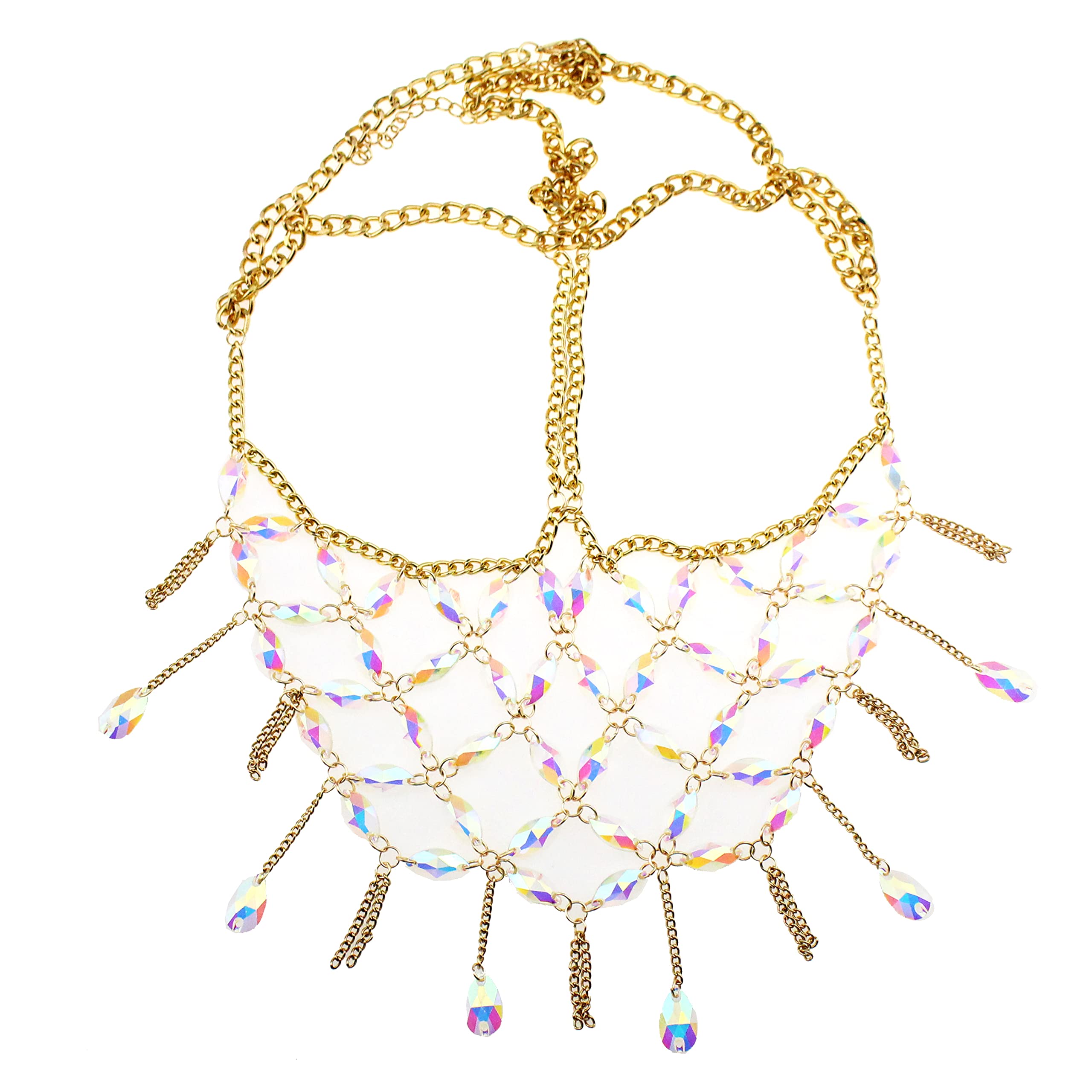 Tipmant Sexy Women Masquerade Masks Face Chain with Crystal Pendant for Ballroom Party, Stage Performance, Belly Dance, Cosplay Metal Gold