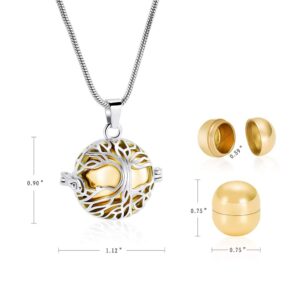 Cremation Locket Necklace for Ashes - Tree of Life Cremation Necklace Hold Mini Memorial Urn Keepsake Jewelry for Women Men (Gold)