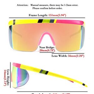 FEISEDY Oversized Mirror Shield Sport 80s Sunglasses Ski Goggles Flat Top One Piece Futuristic Visor Women Men B2522