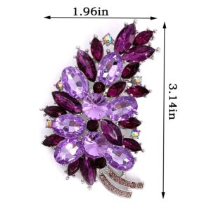 LAXPICOL Vintage Purple Austrian Crystal Flower Leaf Bouquet Clusters Large Big Brooch Pin for Women Jewelry