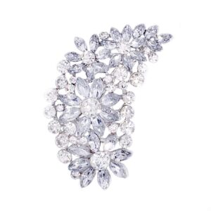 LAXPICOL Vintage Clear Austrian Crystal Flower Leaf Bouquet Clusters Large Big Brooch Pin for Women Wedding Broach