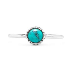 koral jewelry synthetic turquoise round stone delicate ring 925 sterling silver vintage tribal gipsy boho look us size 5 6 7 8 9 (5) (6)