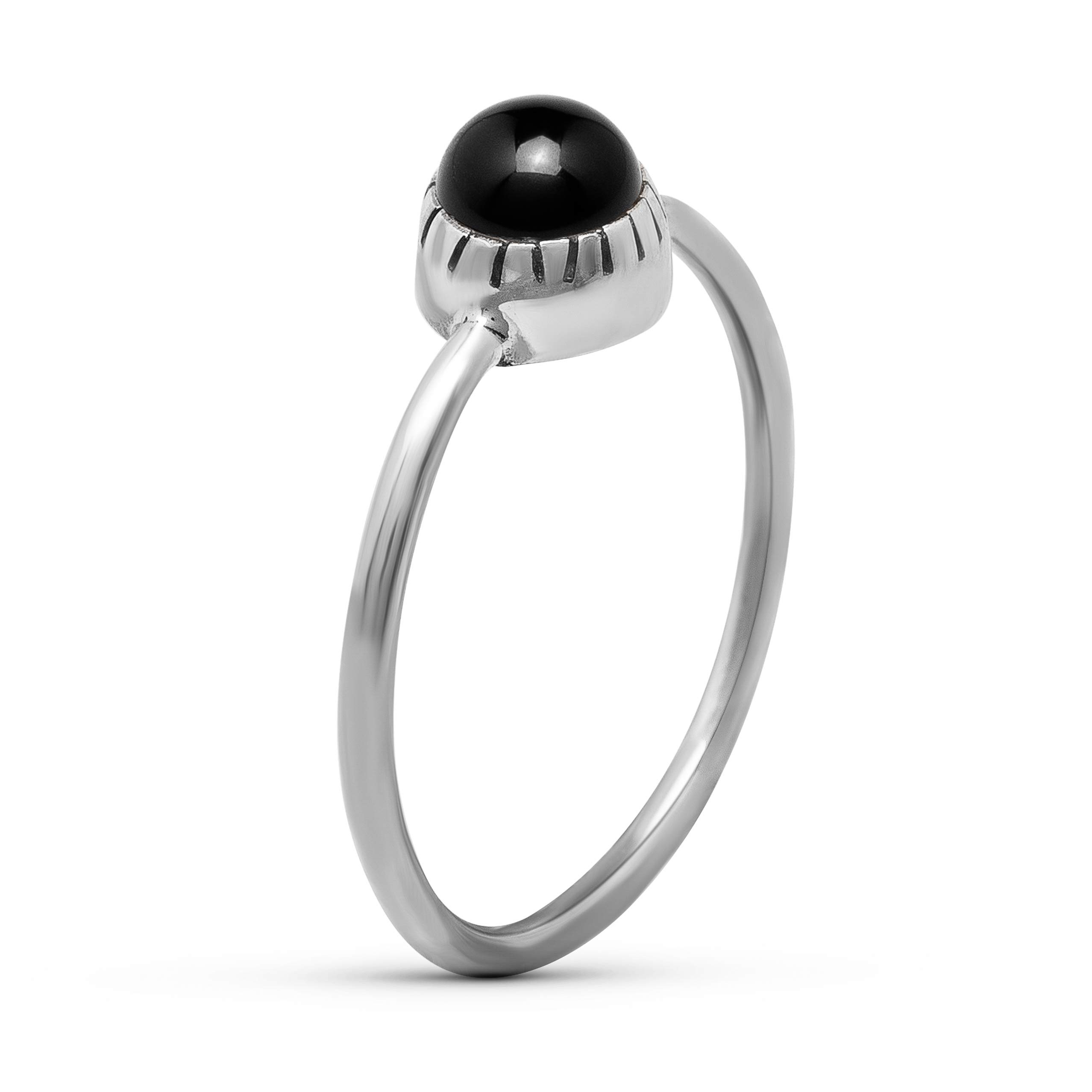 Black Onyx Round Stone Delicate Ring 925 Sterling Silver Vintage Tribal Gipsy Boho Look US Size 5 6 7 8 9 (6)