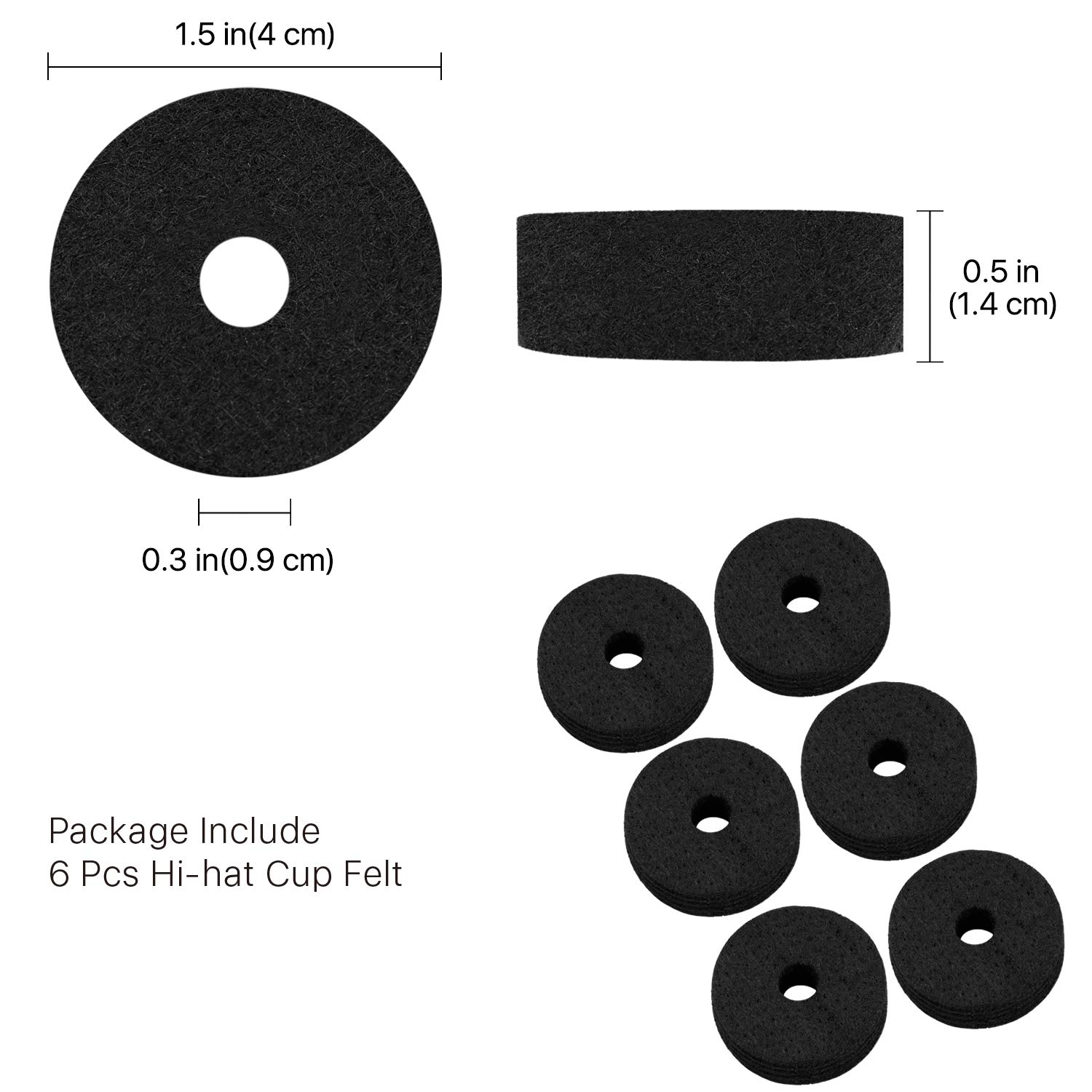 Flexzion 18-Piece Cymbal Accessories Kit - Includes Cymbal Felts and Sleeves with Base, Wing Nuts, Washers, & Hi-Hat Cup & Clutch Felts for Mounting & Securing Cymbals on Drum Sets (Black)