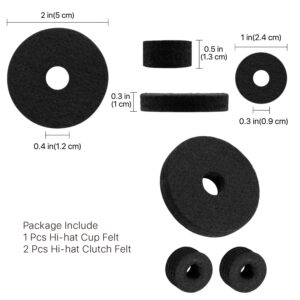 Flexzion 18-Piece Cymbal Accessories Kit - Includes Cymbal Felts and Sleeves with Base, Wing Nuts, Washers, & Hi-Hat Cup & Clutch Felts for Mounting & Securing Cymbals on Drum Sets (Black)