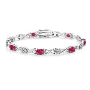 Gem Stone King 925 Sterling Silver Red Created Ruby Tennis Bracelet For Women (4.00 Cttw, Gemstone July Birthstone, Oval 6X4MM, 7 Inch)