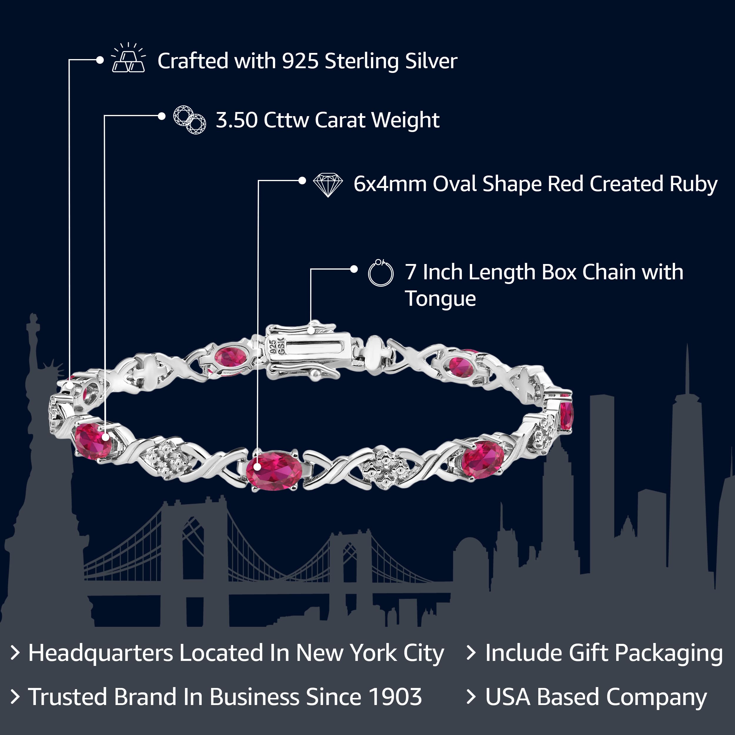 Gem Stone King 925 Sterling Silver Red Created Ruby Tennis Bracelet For Women (4.00 Cttw, Gemstone July Birthstone, Oval 6X4MM, 7 Inch)