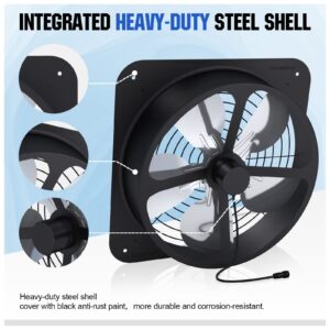 Pumplus MAX 2000CFM Solar Attic Fan All-in-one Kit, Powered by 100W Solar Panel, 14in Hosing Fan for Attic, Barn, Bullpen- DELIVERY IN 2 PARCELS