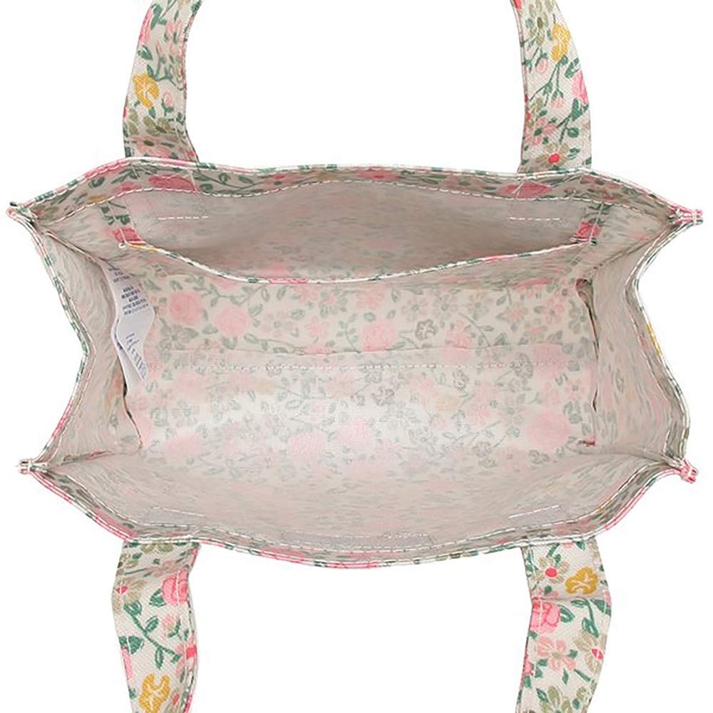 Cath Kidston S Bookbag Oilcloth Mini Open Top Handle Bag Small Size Lunch Bag Hedge Rose Pattern Warm Cream Color