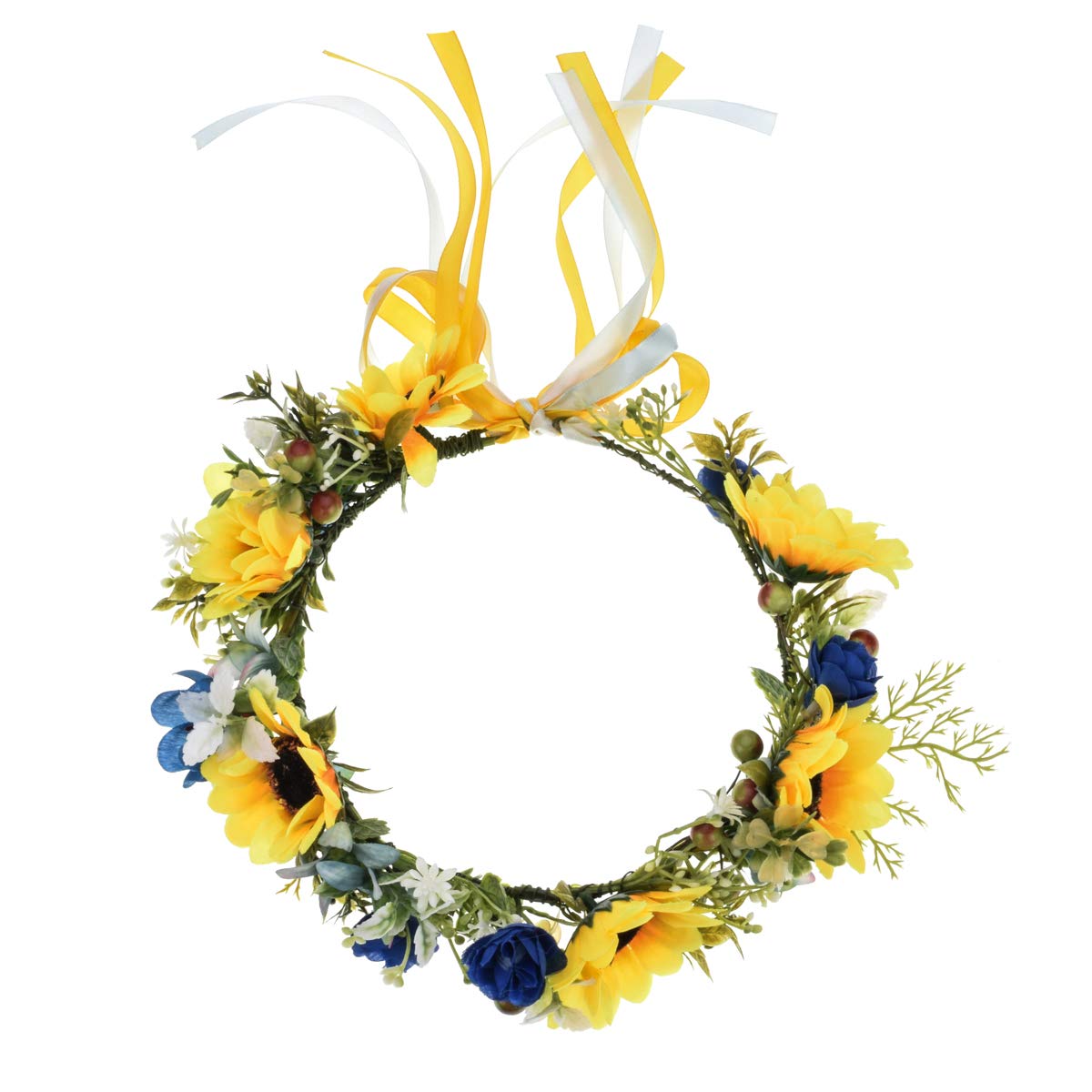 DreamLily Daisy Crown Maternity Sunflower Wreath Birthday Photo Pops Wedding Festival Floral Headpiece NC33 (Yellow Blue)