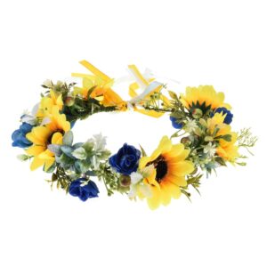 DreamLily Daisy Crown Maternity Sunflower Wreath Birthday Photo Pops Wedding Festival Floral Headpiece NC33 (Yellow Blue)