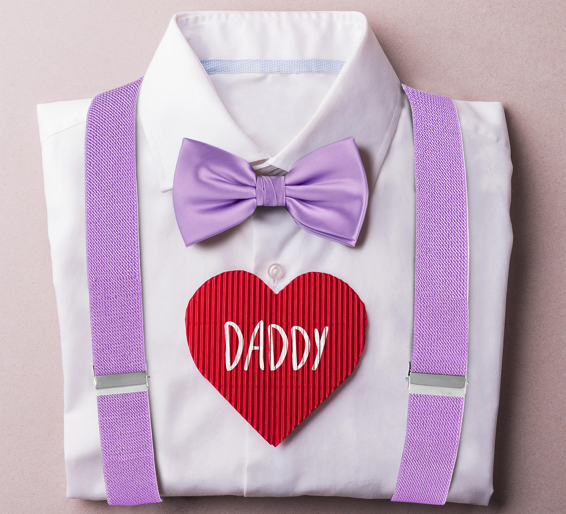 TIE G Solid Color Men's Suspender + Woven Bow Tie Set for Wedding : Vivid Color, Adjustable Brace, Strong Enhanced Clip, Elastic Band (Lavender)