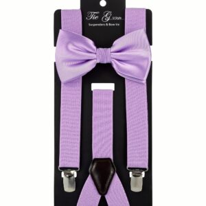 TIE G Solid Color Men's Suspender + Woven Bow Tie Set for Wedding : Vivid Color, Adjustable Brace, Strong Enhanced Clip, Elastic Band (Lavender)