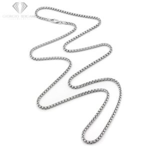 Giorgio Bergamo 925 Sterling Silver Italian 2.5mm Round Box Chain, Solid Rolo Link Rhodium Necklace, (20)