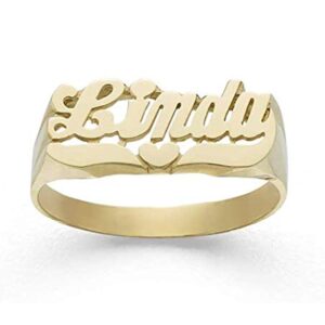 Silver N Style Lee103Z Personalized Gold (7.5mm) Size Delicate Script Letter Heart Tail Name Ring (yellow gold 14k, 9)