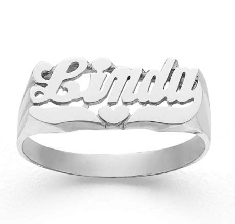 Silver N Style Lee103Z Personalized Gold (7.5mm) Size Delicate Script Letter Heart Tail Name Ring (yellow gold 14k, 9)