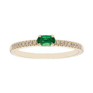 10k yellow gold 1/5 cttw oval lab-grown emerald may birthstone & 1/10 cttw genuine diamond ring (h-i color, i1-i2 clarity) - size 5