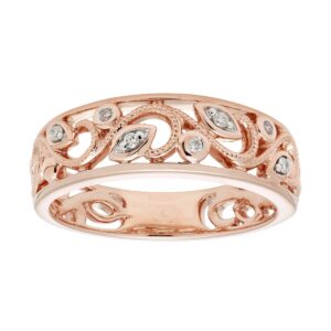 10k rose gold 1/20 cttw diamond accent openwork filigree band ring (g-h color, i2-i3 clarity)- size 7