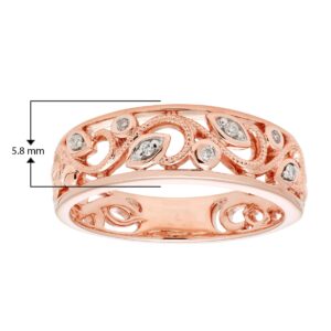 10K Rose Gold 1/20 Cttw Diamond Accent Openwork Filigree Band Ring (G-H Color, I2-I3 Clarity)- Size 7