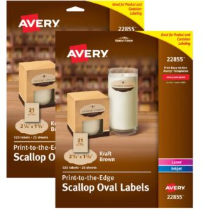 avery® print-to-the-edge labels, 22855, oval with scallop edge, 1-1/8" x 2-1/4", kraft brown, pack of 525 labels