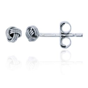 Sterling Silver Rhodium Plated Small Knot Ball Stud Earrings for Women | 3mm Stud Earrings | Secure Friction Back Closure | 14k Plated Shiny Classic Earrings