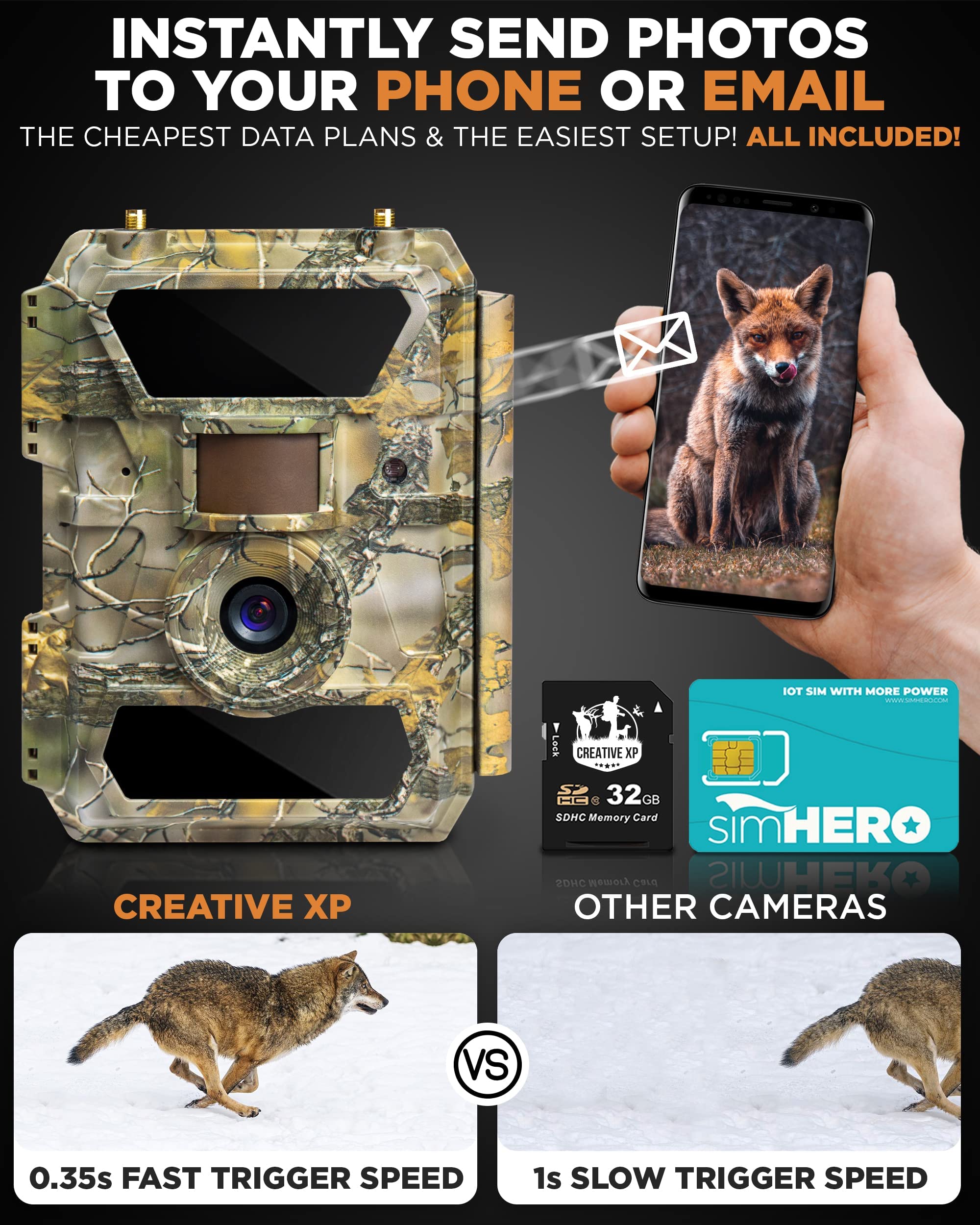 CREATIVE XP Cellular Trail Cameras WiFi 12MP 1080P Outdoor Game Camera with No-Glow Night Vision Motion Activated IP54 Waterproof for Wildlife Hunting or Property Security, 32G SD Memory Card