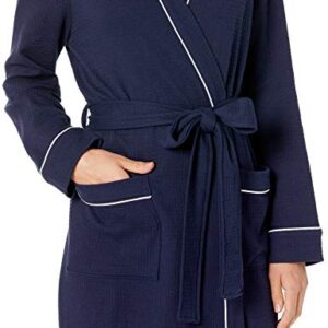 Amazon Essentials Women's Lightweight Waffle Full-Length Robe (Available in Plus Size), Navy, Medium