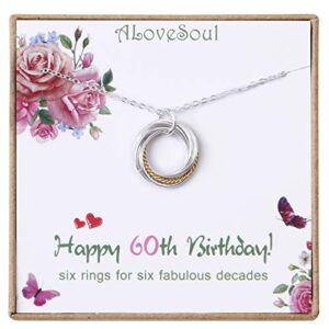 ALoveSoul 60th Birthday Gifts for Women - 925 Sterling Silver Six Circle intertwined Necklace for Her, 6 Decade Jewelry 60 Years Old 1959 Birthday Gifts