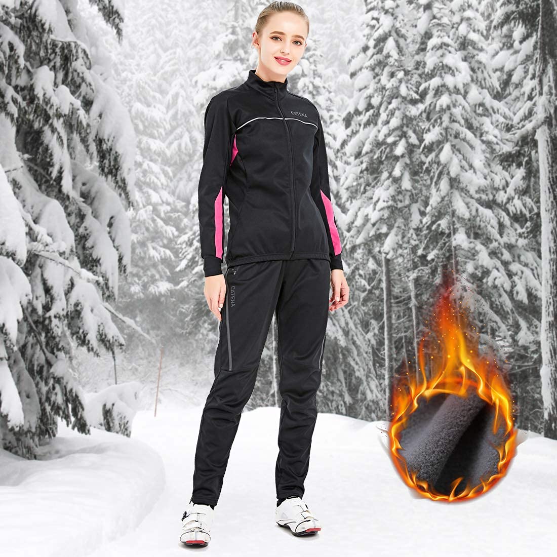 CATENA Women's Outdoor Windproof Cycling Pant Winter Fleece Thermal Athletic Long Pants for Snow Running Hiking