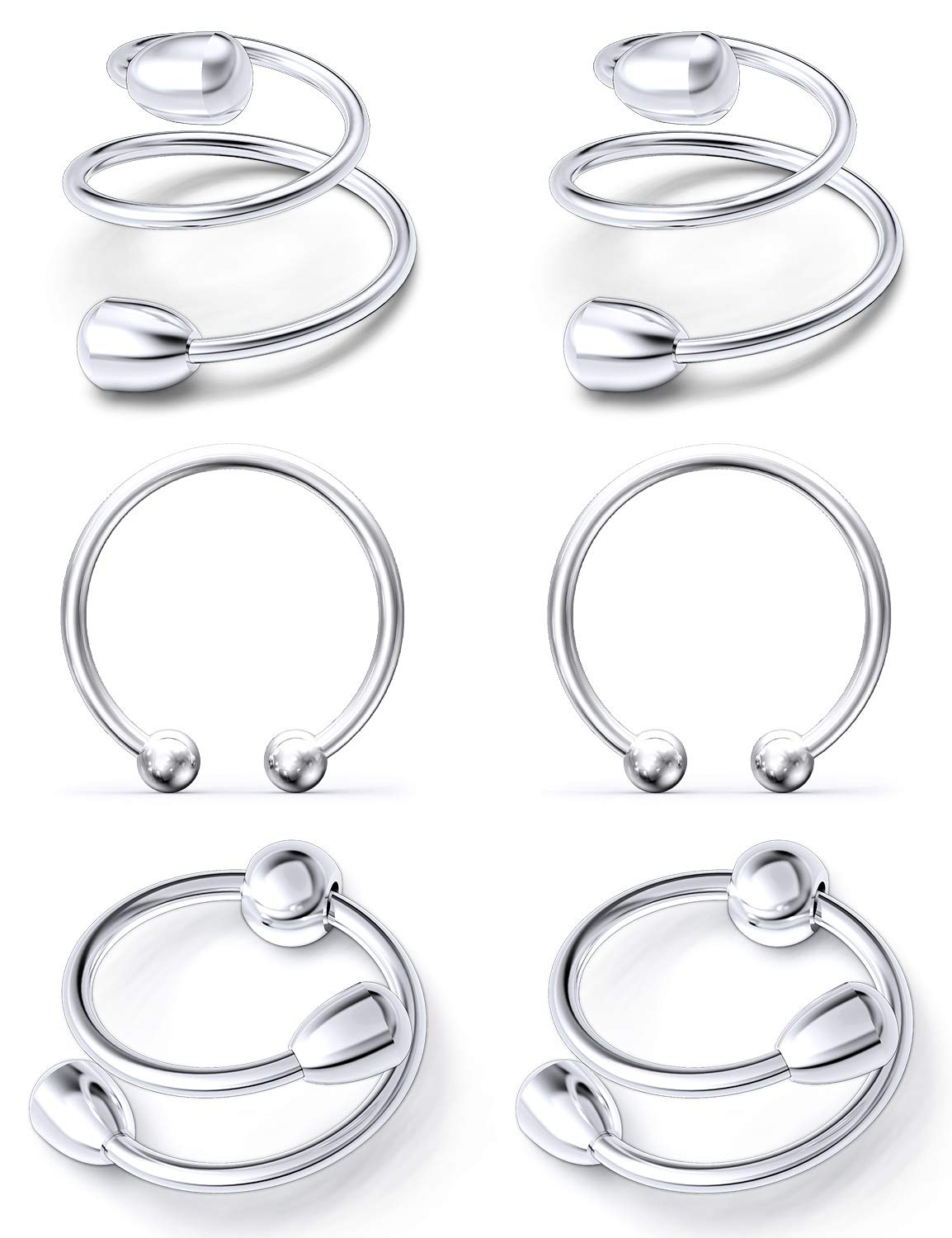 Ftovosyo Non-Piercing Nipplerings for Women Adjustable Fake Nipple Rings Piercing 316L Stainless Steel Faux Nipple Jewelry 3 Pairs Silver-tone