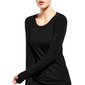 Long Sleeve Workout Shirts for Women Running Athletic Tee Shirt with Thumb Hole(Black,XS)